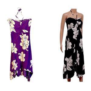Favant | Hawaii Women’s Hawaiian Purple Rayon Floral Hibiscus Beach Dress Size L